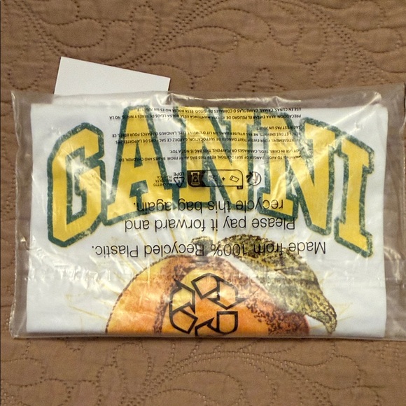 Ganni White T-Shirt | Size S | Peach Graphic Detail - Picture 4 of 7